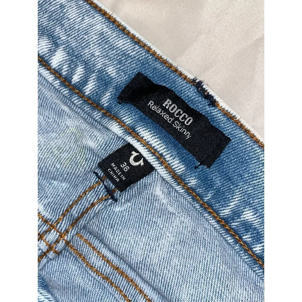 True Religion Rocco Blue Denim Medium Wash Relaxed Skinny Jeans Men's Size 36